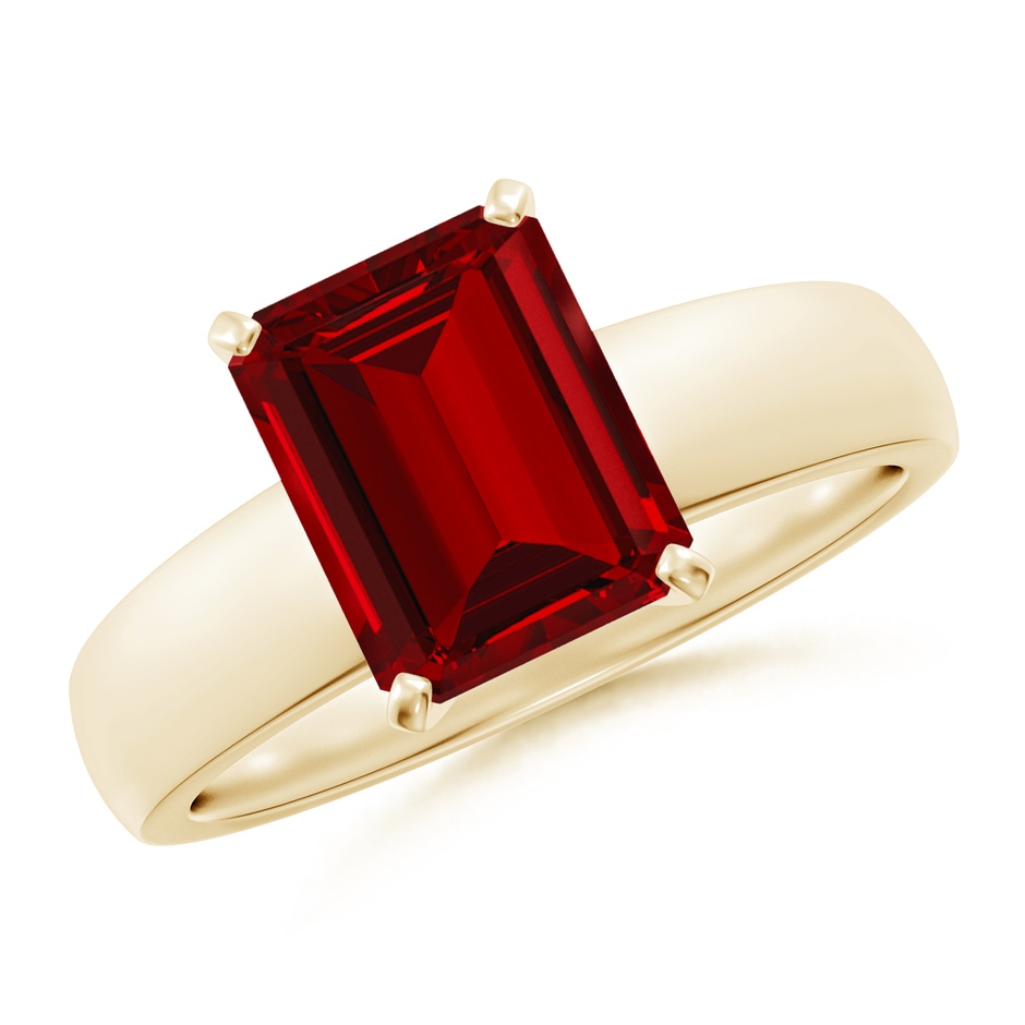 9x7mm Labgrown Lab-Grown Prong-Set Emerald-Cut Ruby Solitaire Engagement Ring in Yellow Gold 