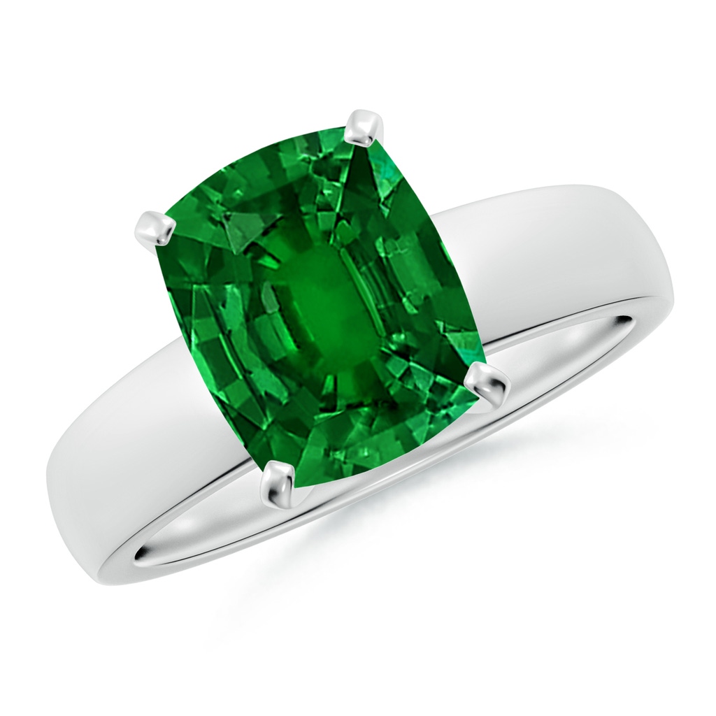 10x8mm Labgrown Lab-Grown Prong-Set Cushion Rectangular Emerald Solitaire Engagement Ring in White Gold