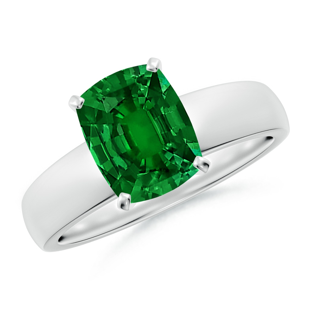 9x7mm Labgrown Lab-Grown Prong-Set Cushion Rectangular Emerald Solitaire Engagement Ring in White Gold