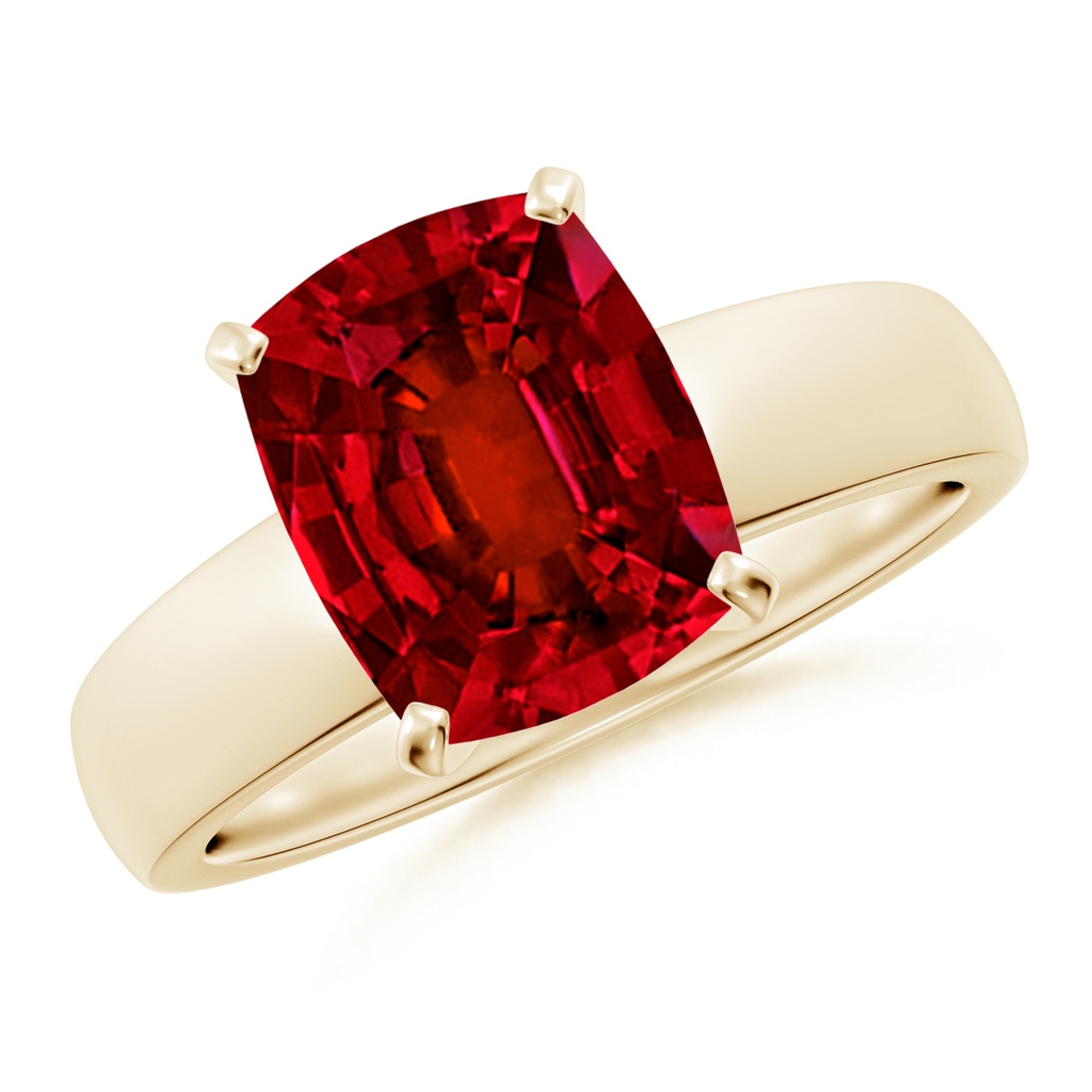 10x8mm Labgrown Lab-Grown Prong-Set Cushion Rectangular Ruby Solitaire Engagement Ring in Yellow Gold