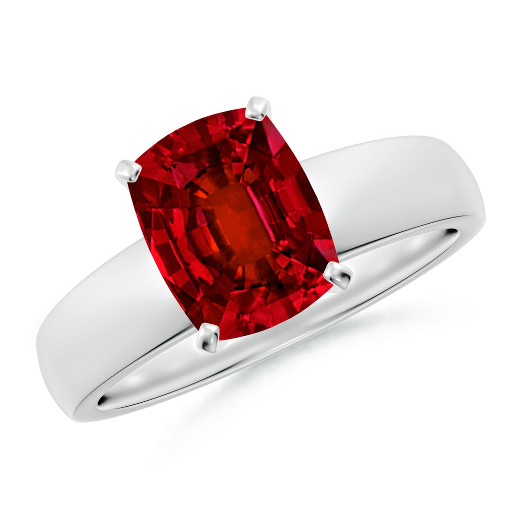 9x7mm Labgrown Lab-Grown Prong-Set Cushion Rectangular Ruby Solitaire Engagement Ring in White Gold