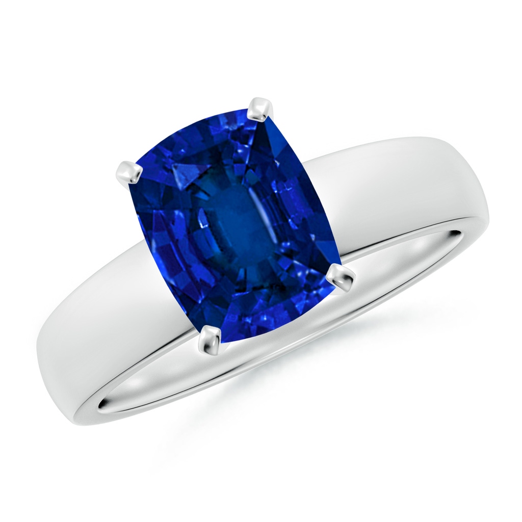 9x7mm Labgrown Lab-Grown Prong-Set Cushion Rectangular Blue Sapphire Solitaire Engagement Ring in White Gold