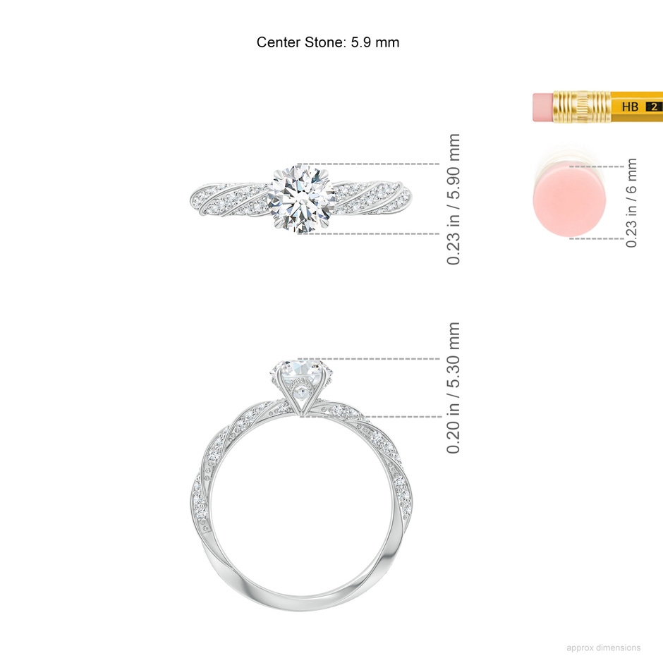 5.9mm FGVS Round Lab-Grown Diamond Twisted Rope Shank Engagement Ring in P950 Platinum ruler