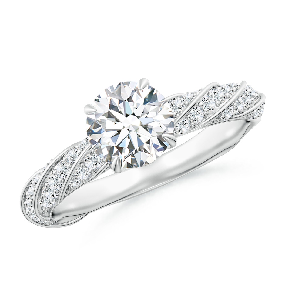 6.4mm FGVS Round Lab-Grown Diamond Twisted Rope Shank Engagement Ring in White Gold 