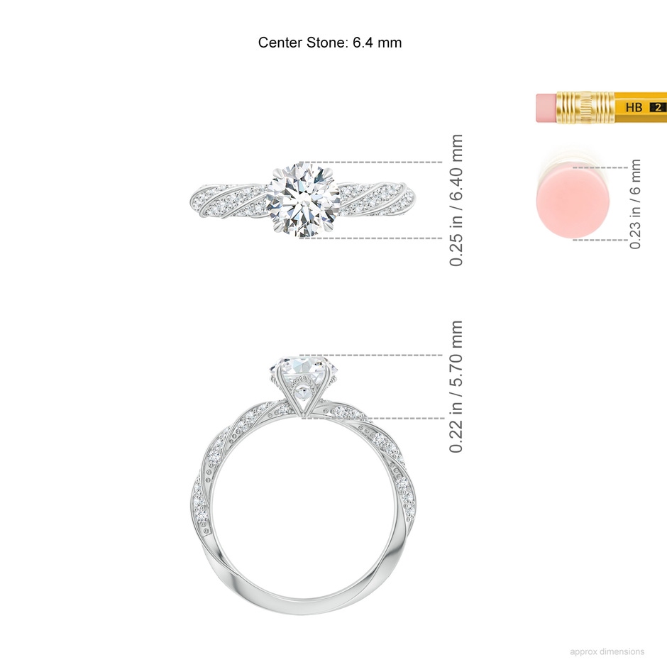6.4mm FGVS Round Lab-Grown Diamond Twisted Rope Shank Engagement Ring in White Gold ruler