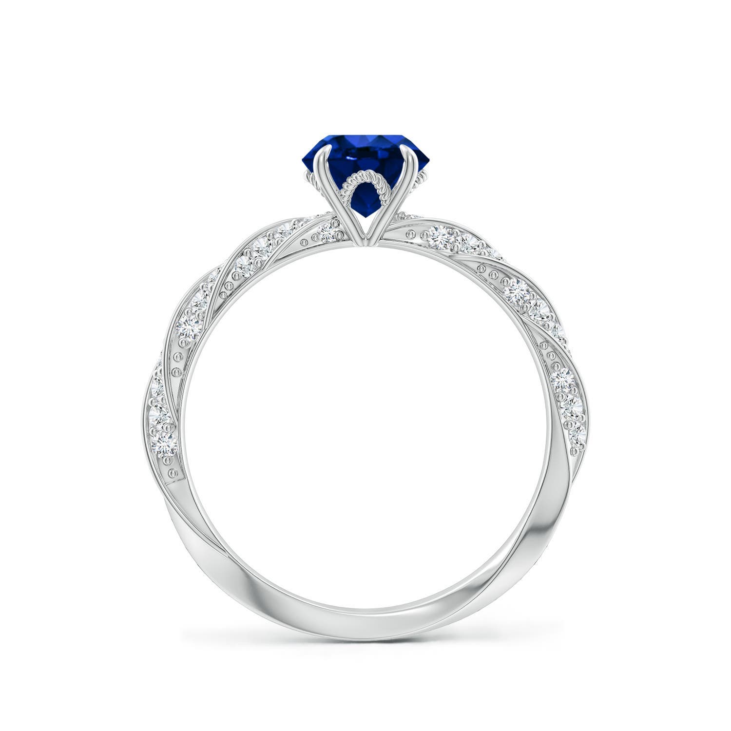 6mm Labgrown Round Lab-Grown Blue Sapphire Twisted Rope Shank Engagement Ring in 18K White Gold