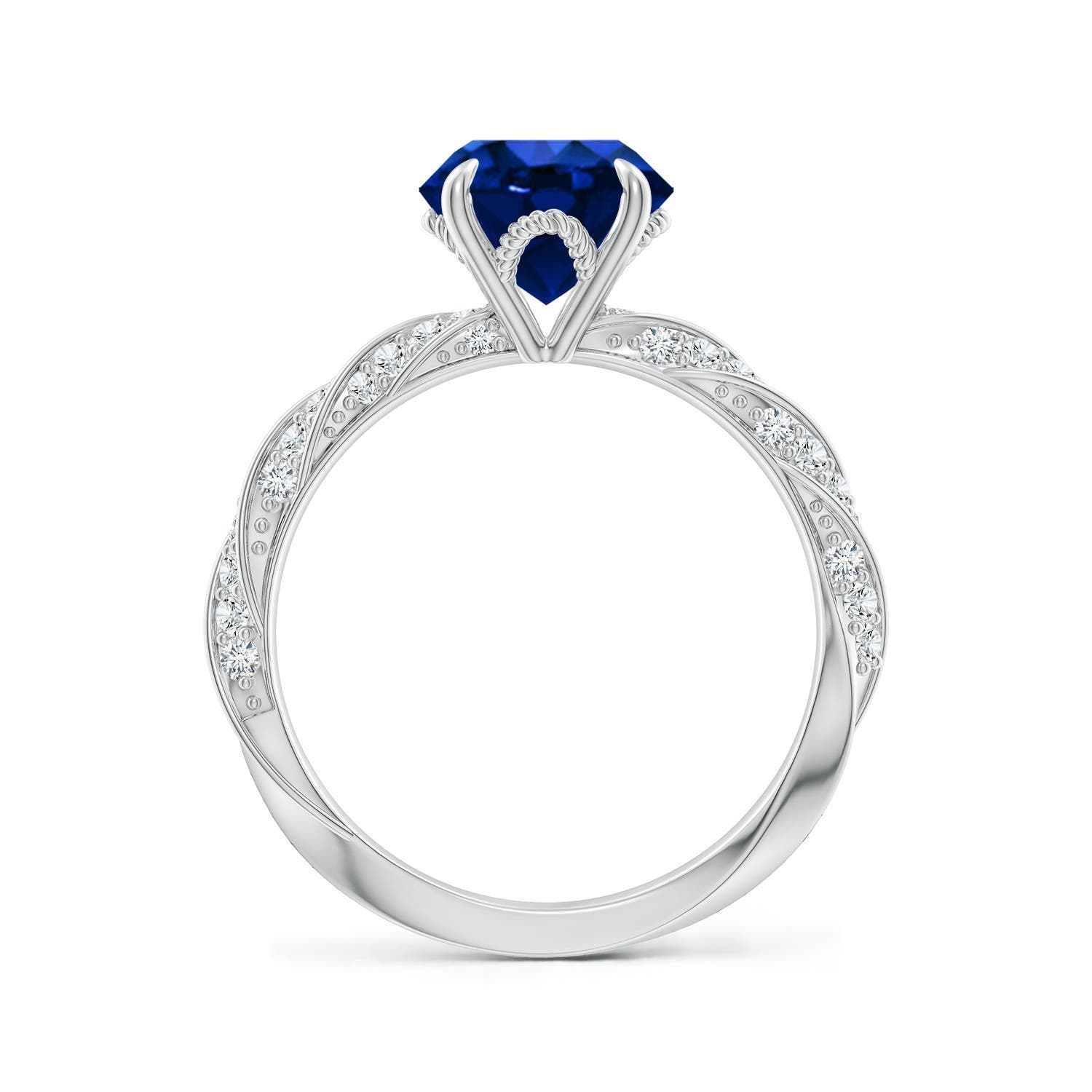 8mm Labgrown Round Lab-Grown Blue Sapphire Twisted Rope Shank Engagement Ring in 18K White Gold