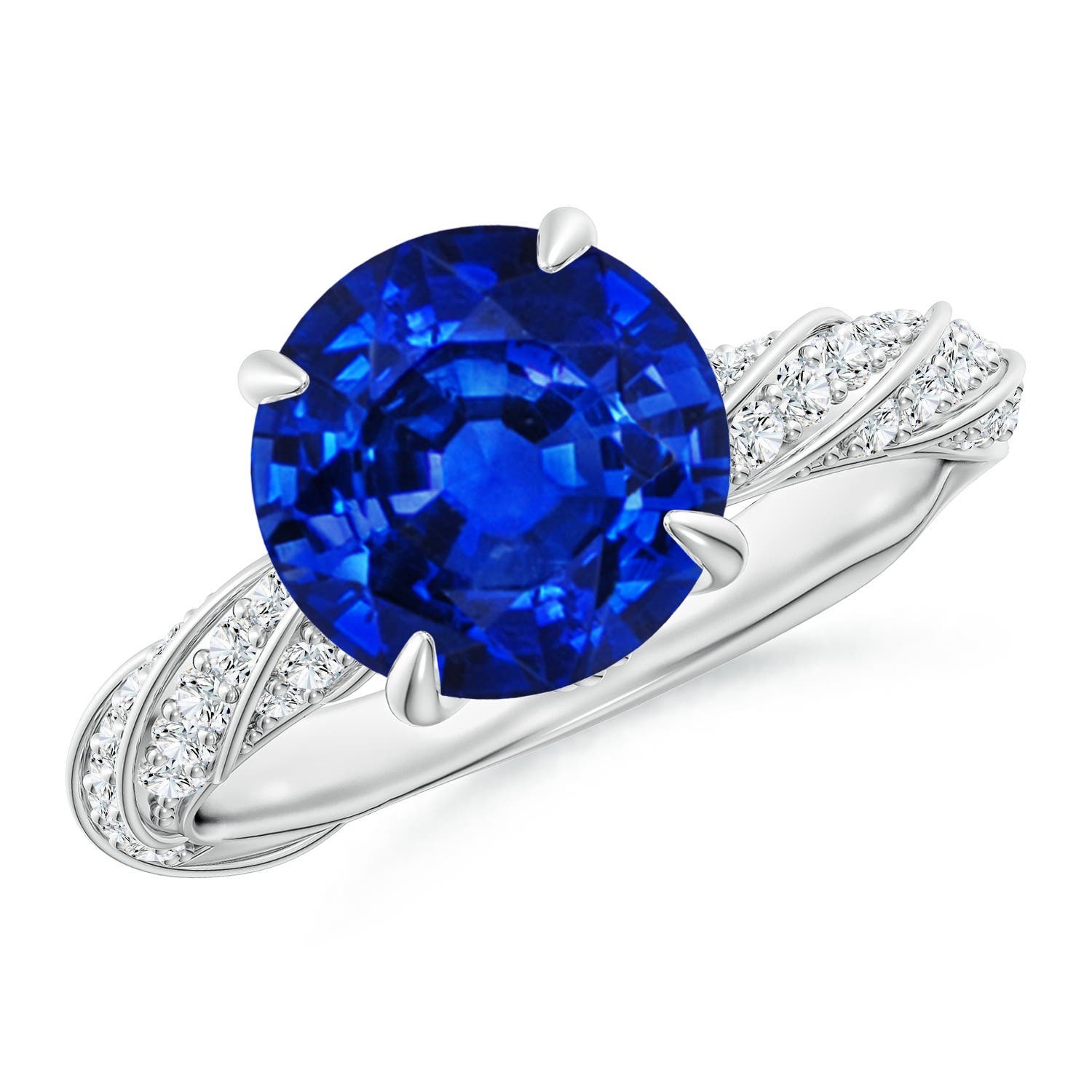 9mm Labgrown Round Lab-Grown Blue Sapphire Twisted Rope Shank Engagement Ring in 18K White Gold