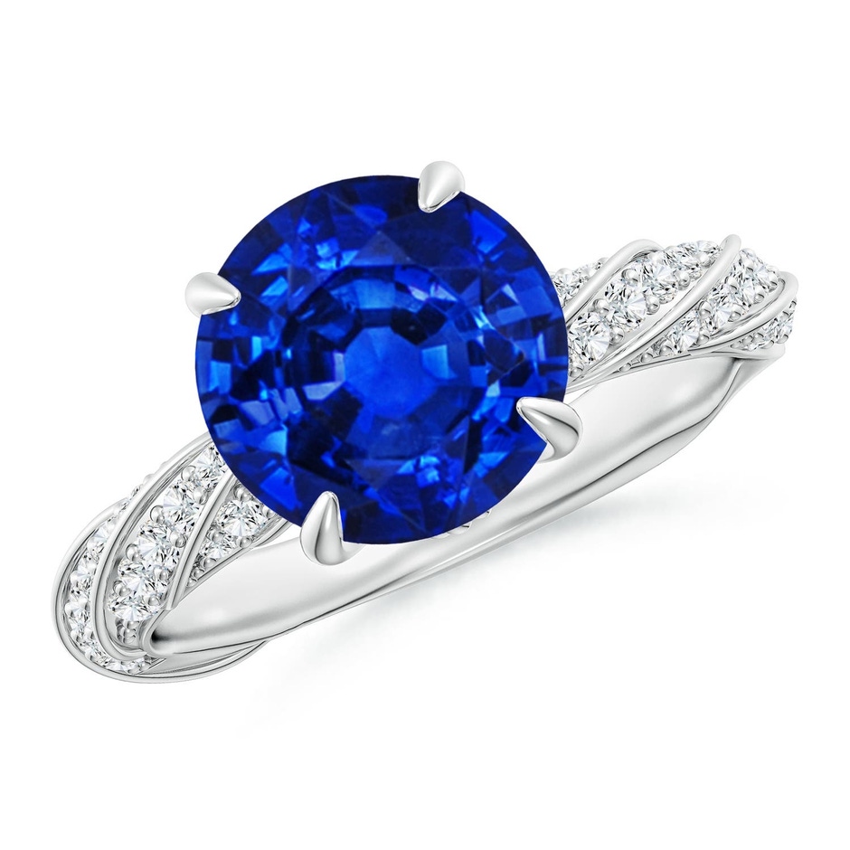 9mm Labgrown Round Lab-Grown Blue Sapphire Twisted Rope Shank Engagement Ring in 18K White Gold 