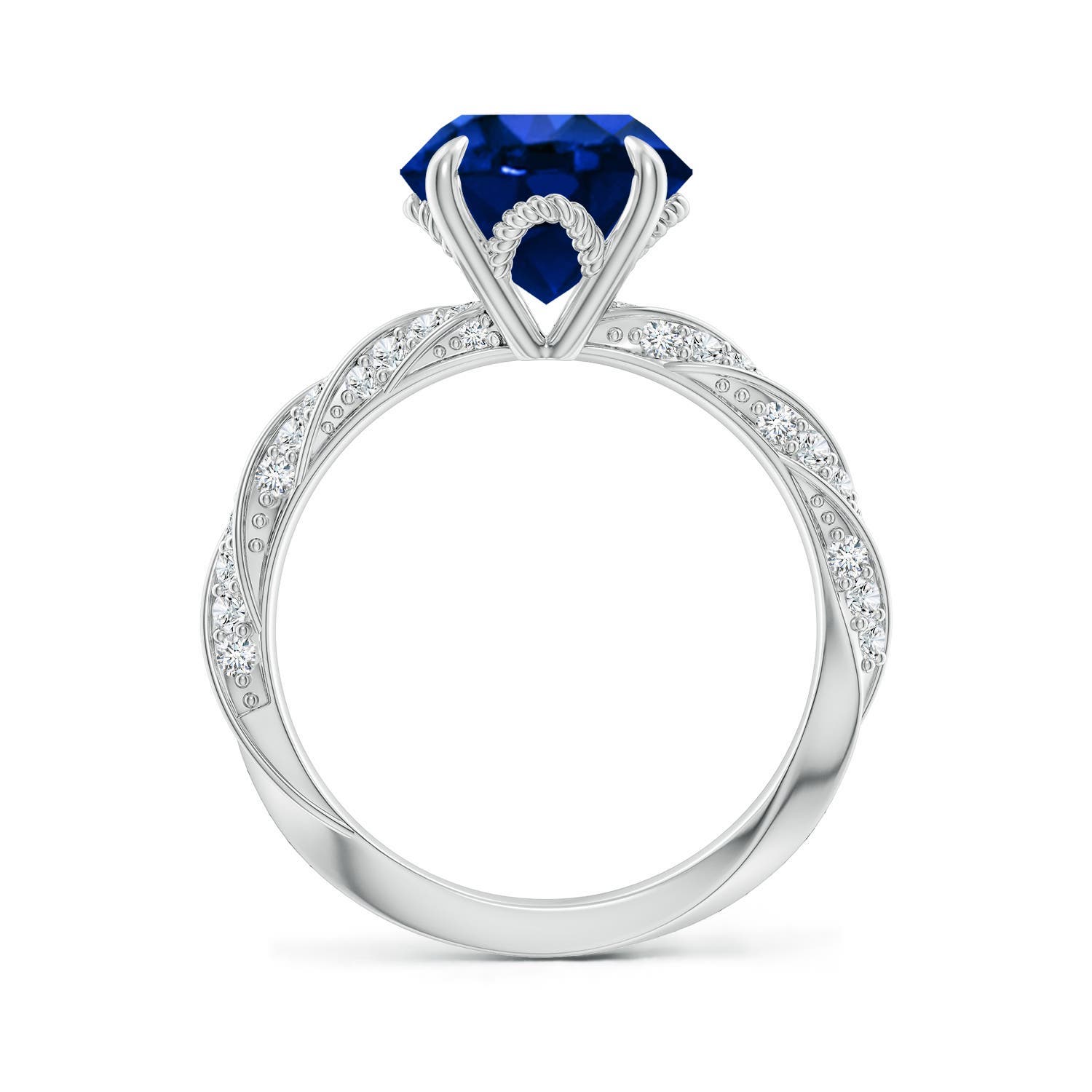 9mm Labgrown Round Lab-Grown Blue Sapphire Twisted Rope Shank Engagement Ring in 18K White Gold
