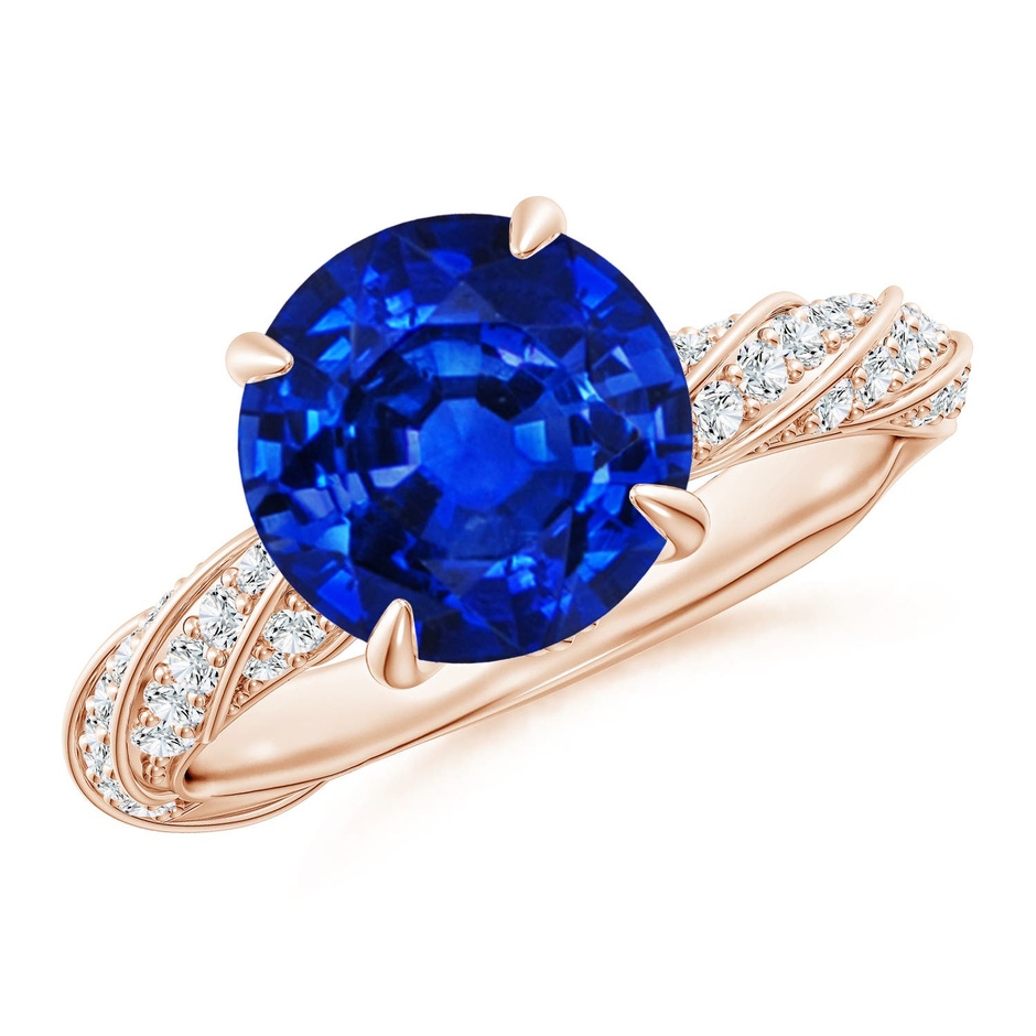 9mm Labgrown Round Lab-Grown Blue Sapphire Twisted Rope Shank Engagement Ring in Rose Gold 