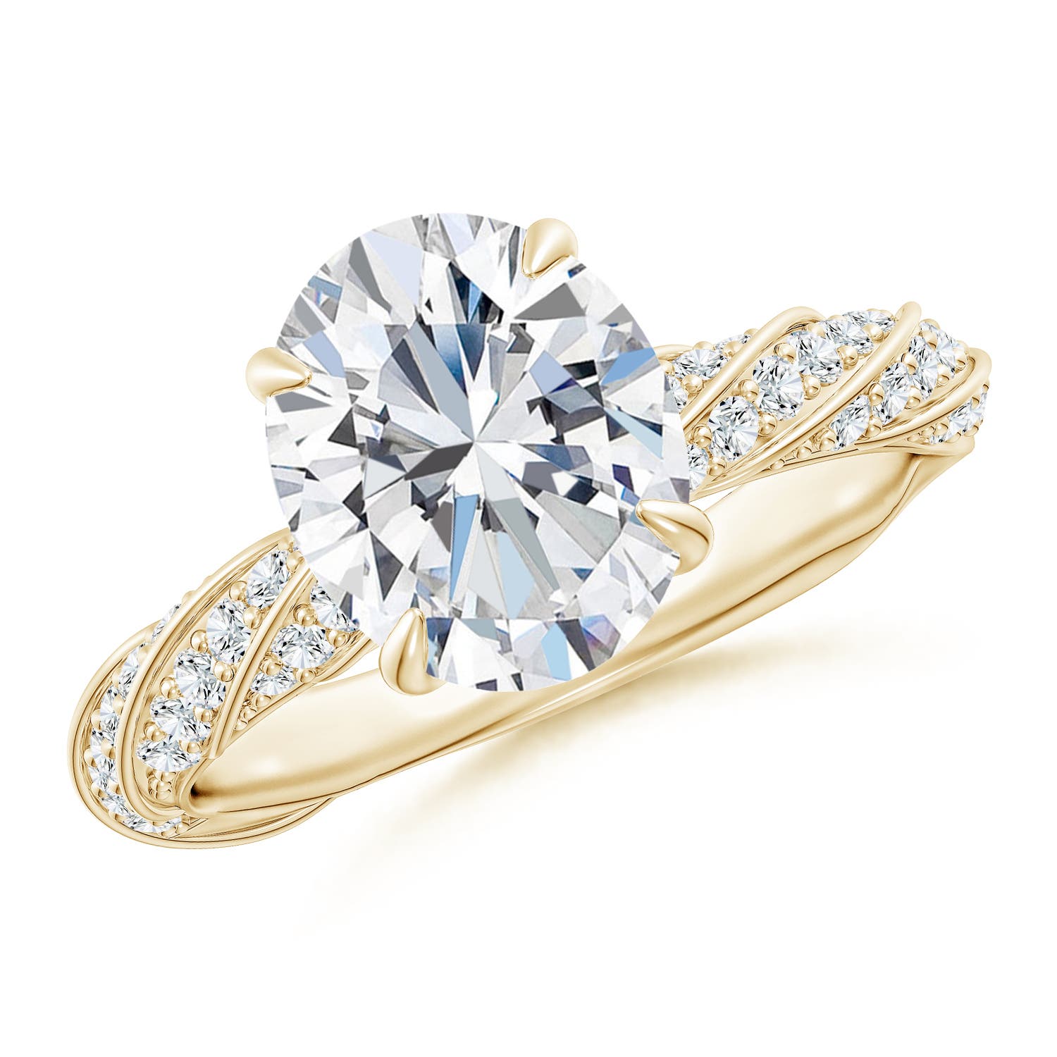 10x8mm FGVS Oval Lab-Grown Diamond Twisted Rope Shank Engagement Ring in 18K Yellow Gold