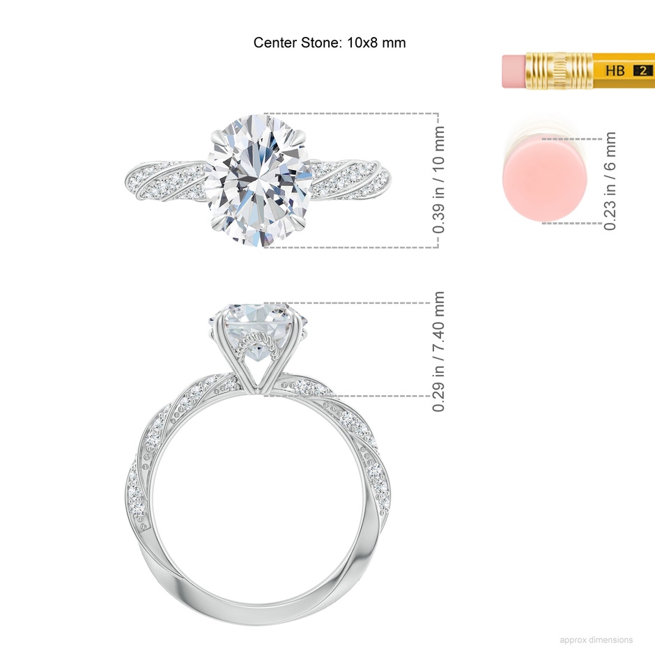 10x8mm FGVS Oval Lab-Grown Diamond Twisted Rope Shank Engagement Ring in P950 Platinum ruler