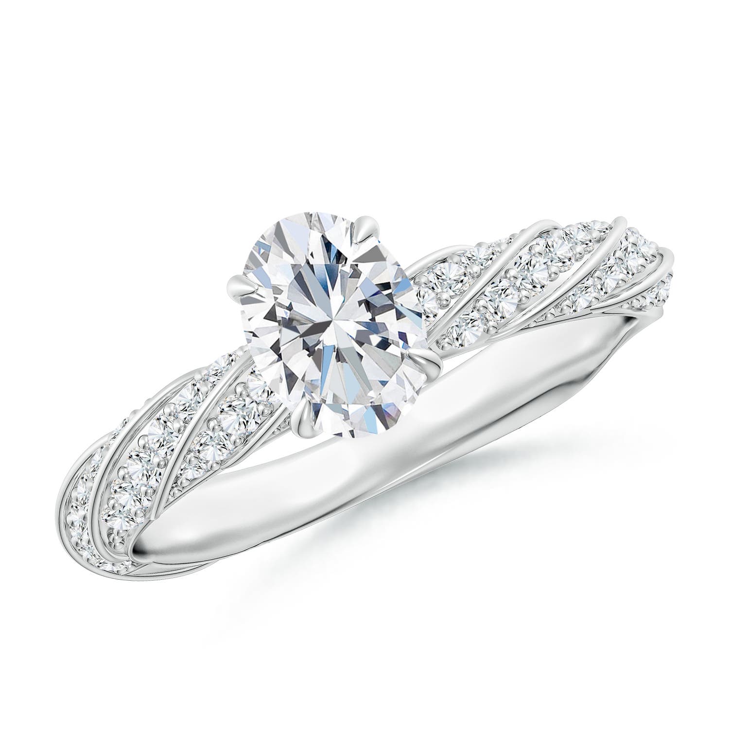 7x5mm FGVS Oval Lab-Grown Diamond Twisted Rope Shank Engagement Ring in 18K White Gold