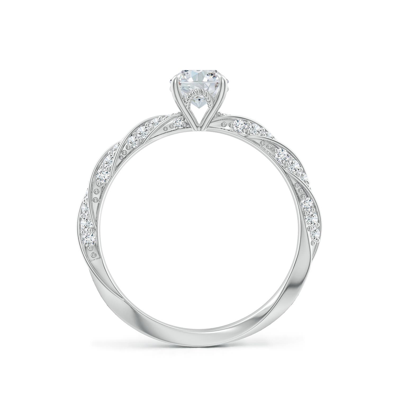 7x5mm FGVS Oval Lab-Grown Diamond Twisted Rope Shank Engagement Ring in 18K White Gold
