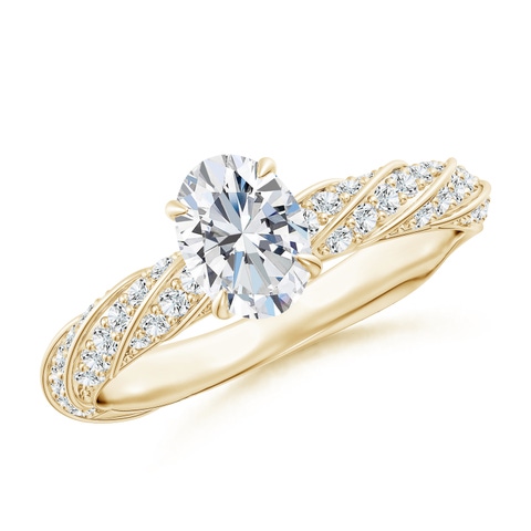 7x5mm FGVS Oval Lab-Grown Diamond Twisted Rope Shank Engagement Ring in Yellow Gold