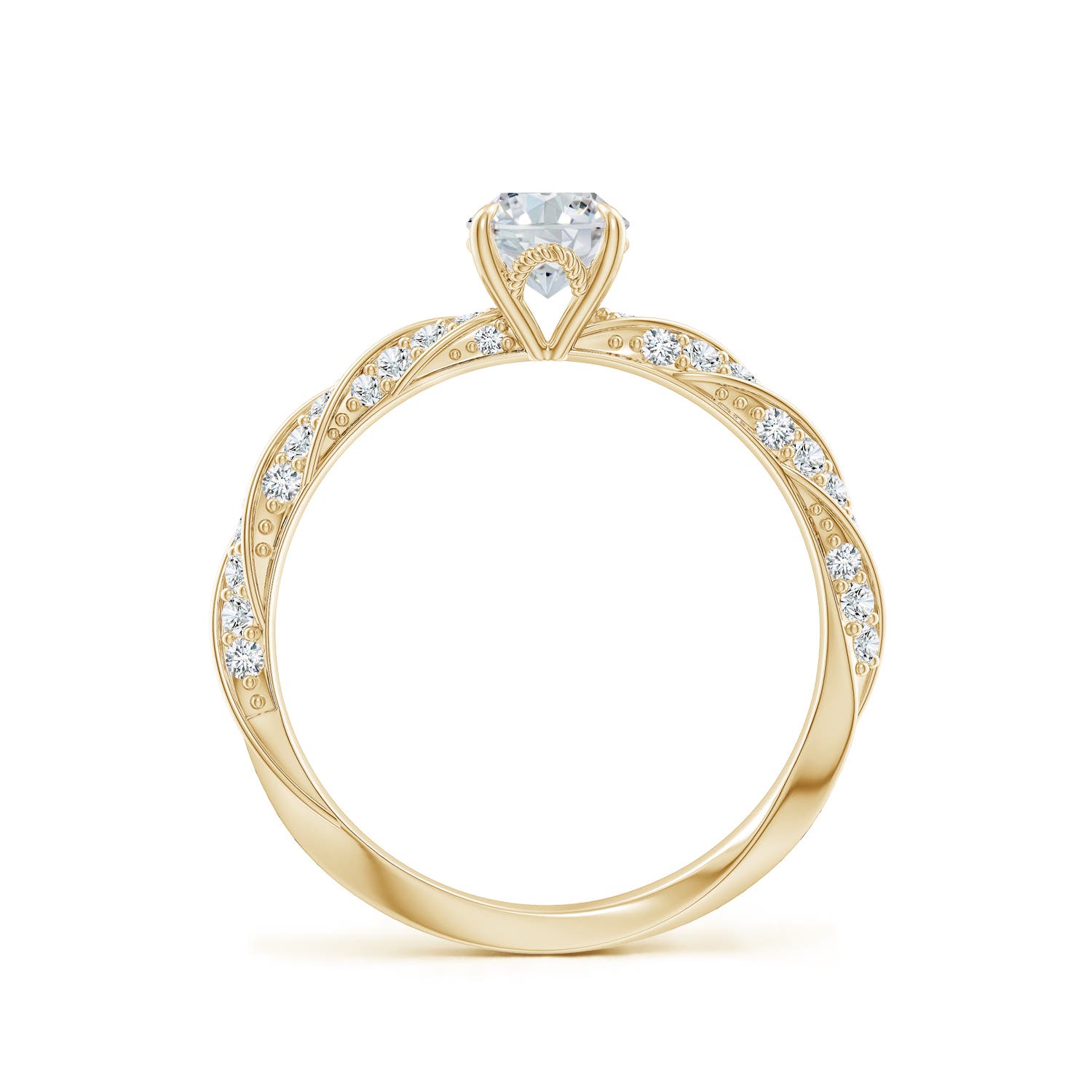 7x5mm FGVS Oval Lab-Grown Diamond Twisted Rope Shank Engagement Ring in Yellow Gold