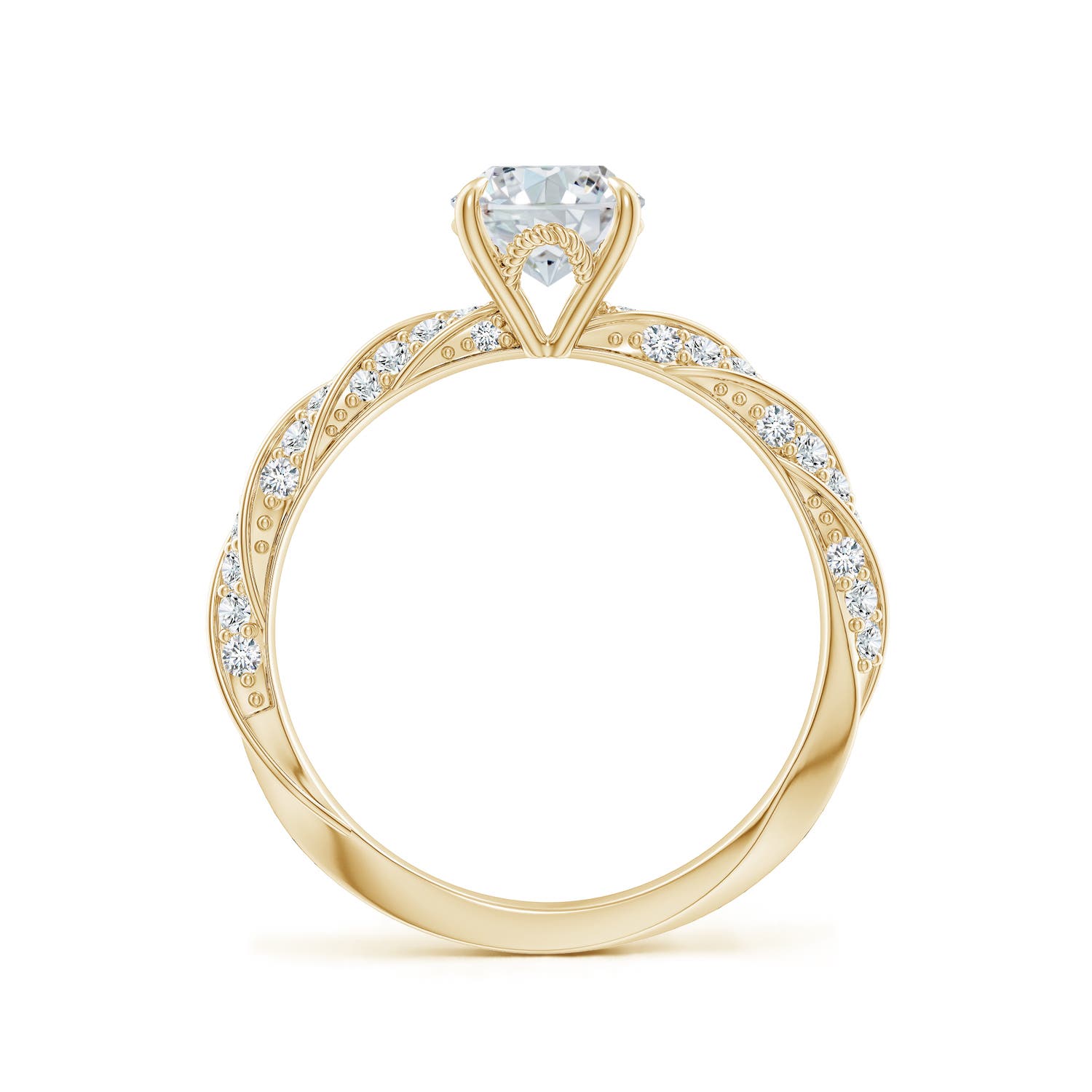 8x6mm FGVS Oval Lab-Grown Diamond Twisted Rope Shank Engagement Ring in Yellow Gold