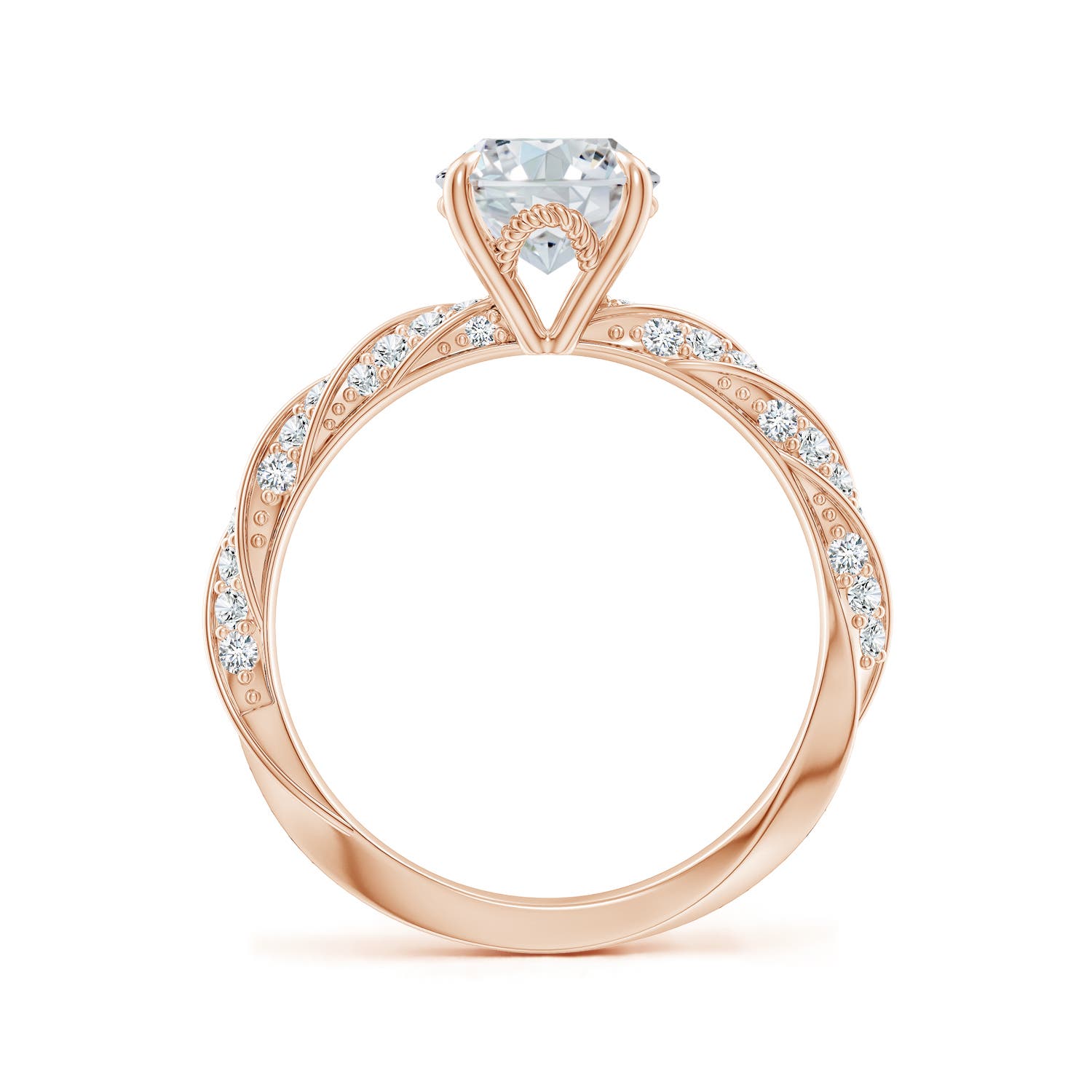 9x7mm FGVS Oval Lab-Grown Diamond Twisted Rope Shank Engagement Ring in Rose Gold - side 3