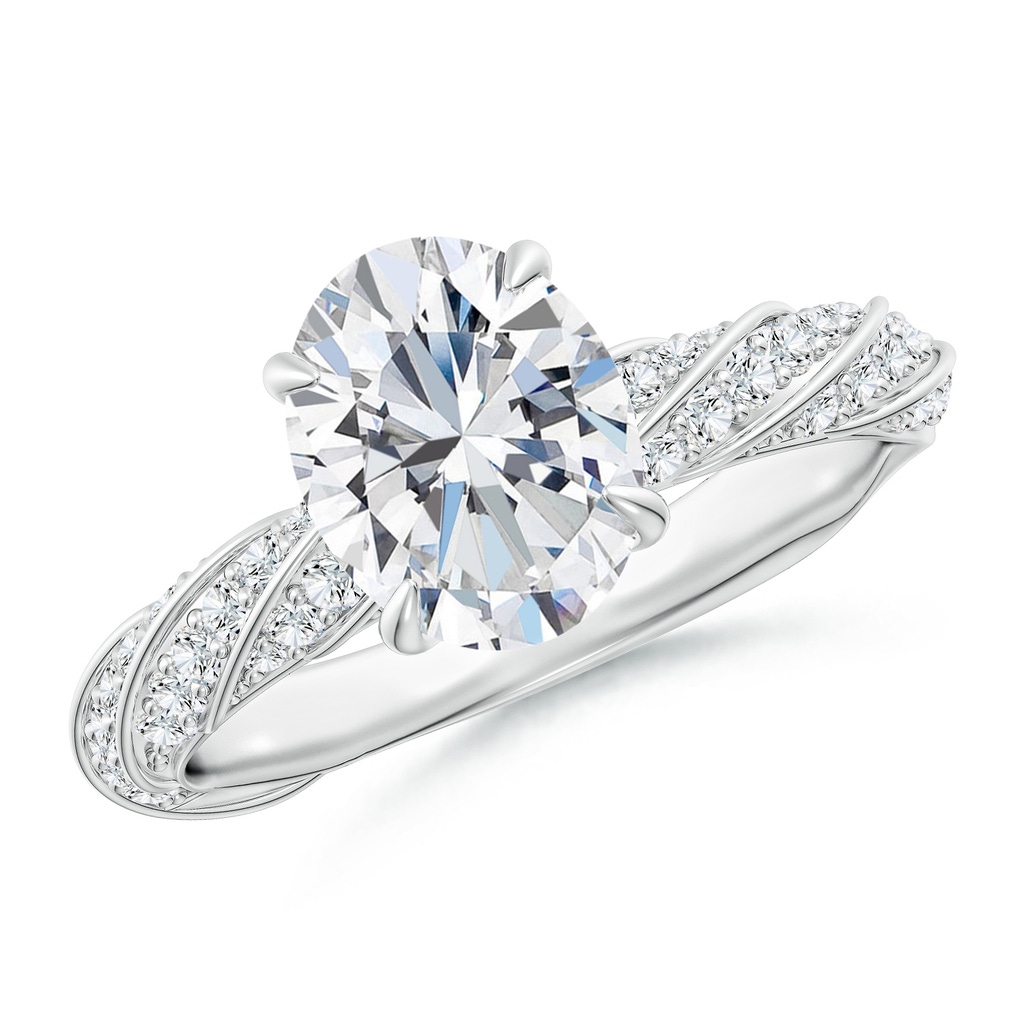 9x7mm FGVS Oval Lab-Grown Diamond Twisted Rope Shank Engagement Ring in White Gold