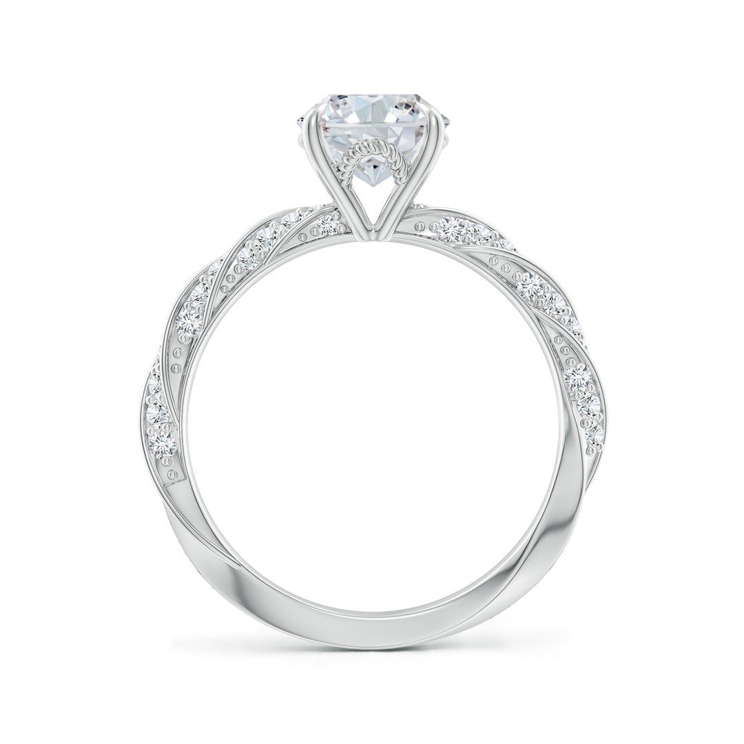 9x7mm FGVS Oval Lab-Grown Diamond Twisted Rope Shank Engagement Ring in White Gold - side 3