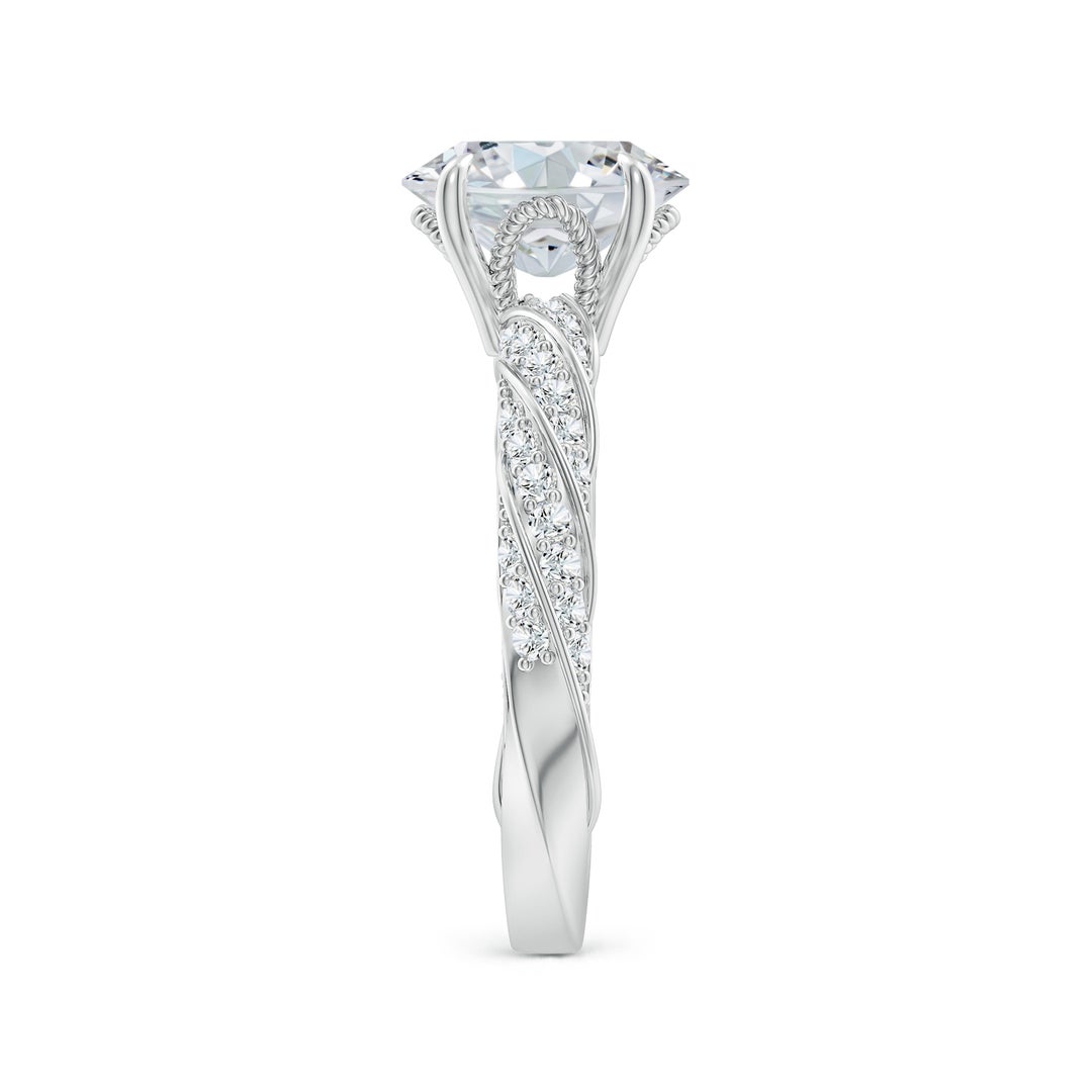 9x7mm FGVS Oval Lab-Grown Diamond Twisted Rope Shank Engagement Ring in White Gold - side 4