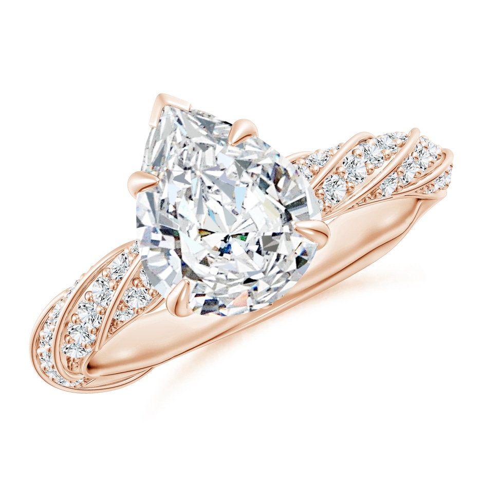 10x8mm FGVS Pear Lab-Grown Diamond Twisted Rope Shank Engagement Ring in Rose Gold 