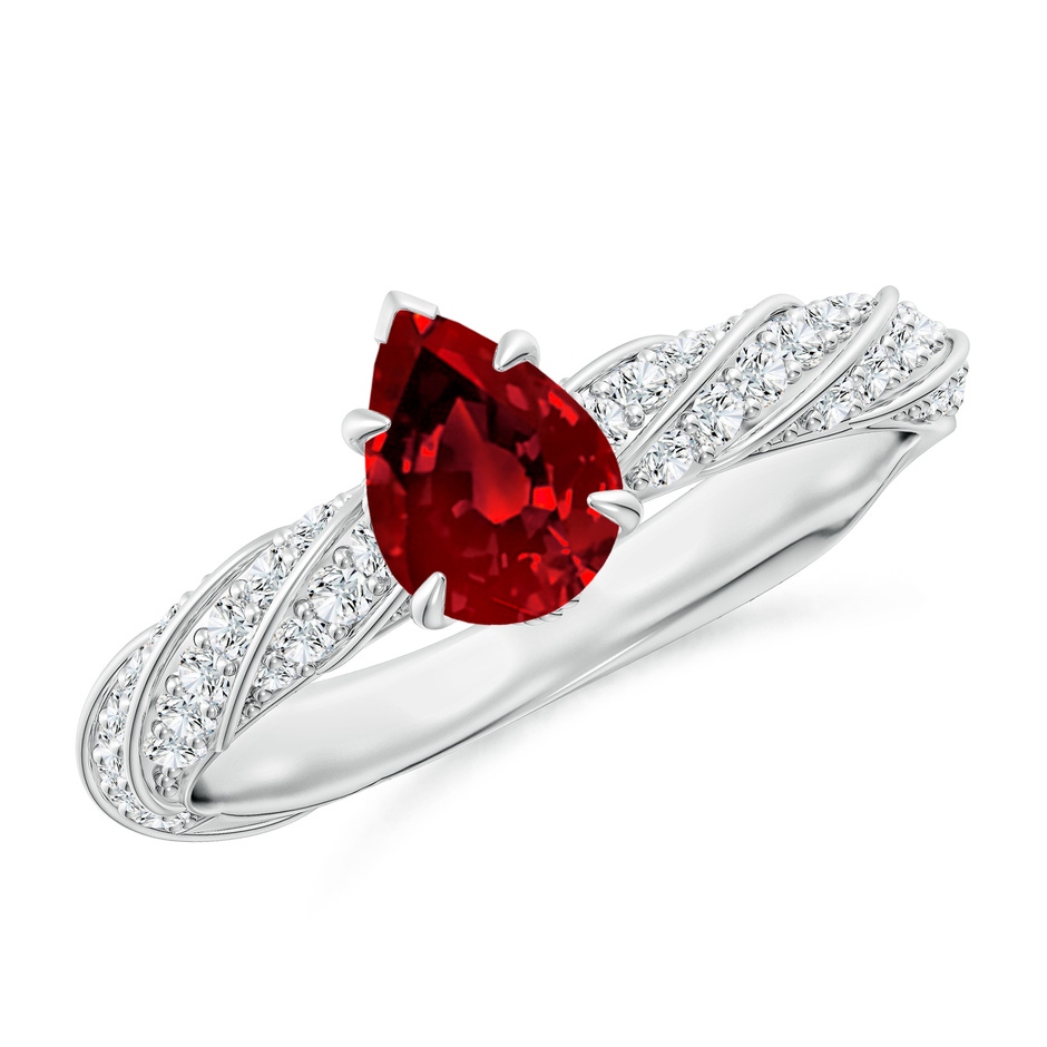 7x5mm Labgrown Pear Lab-Grown Ruby Twisted Rope Shank Engagement Ring in 18K White Gold 