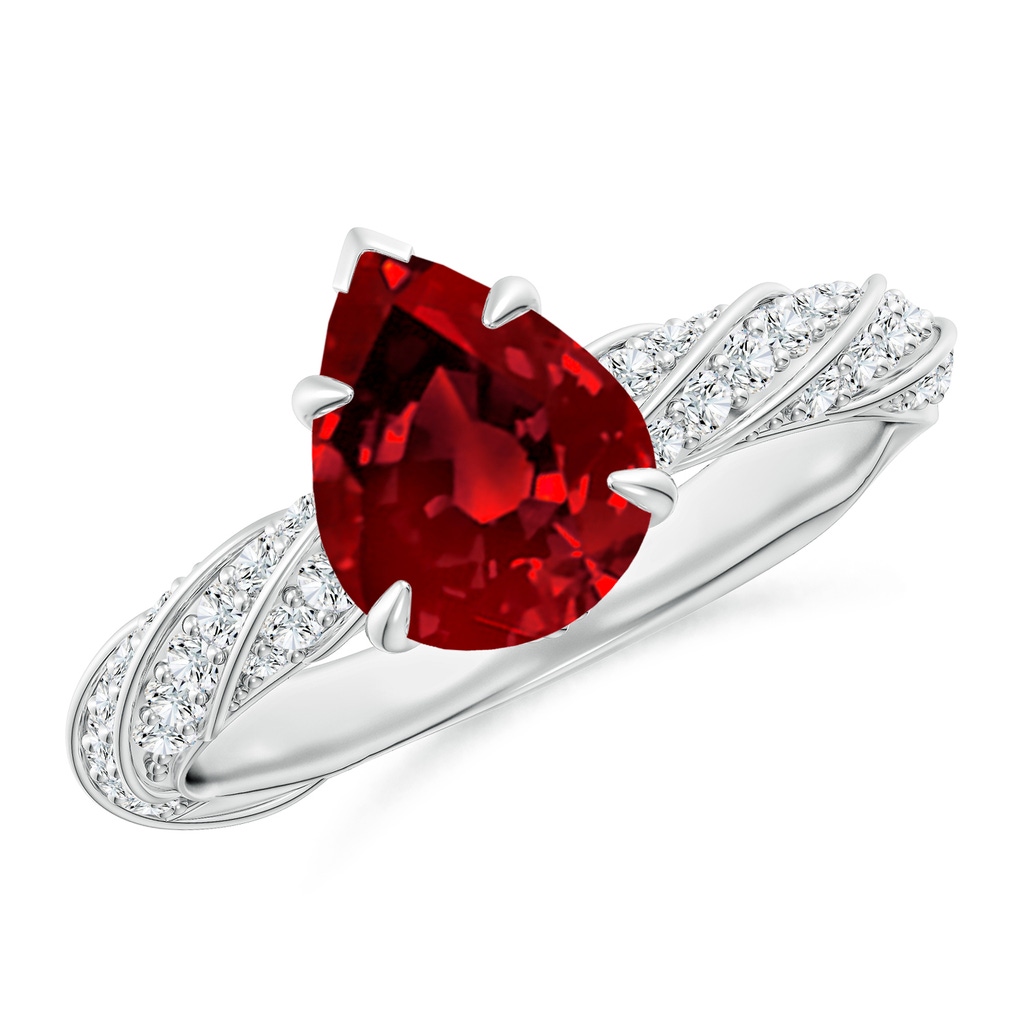 9x7mm Labgrown Pear Lab-Grown Ruby Twisted Rope Shank Engagement Ring in White Gold