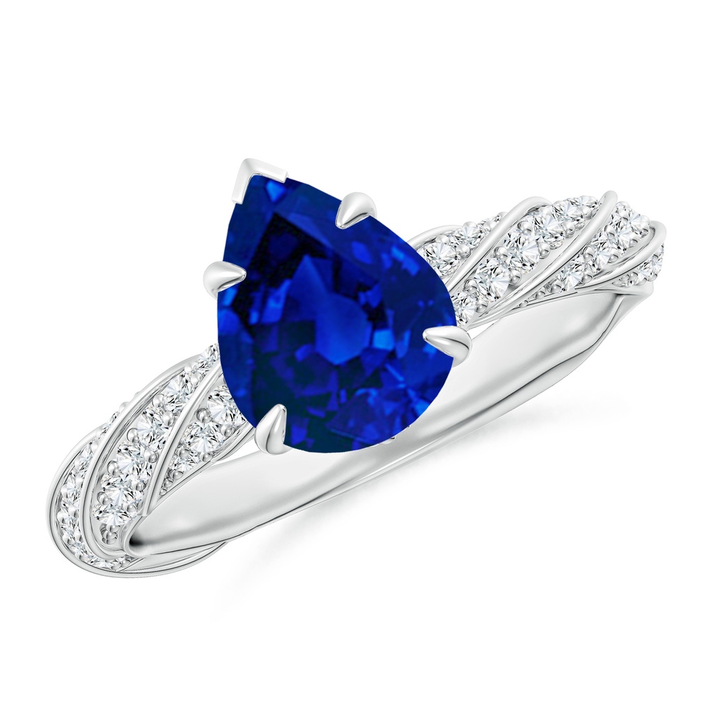 9x7mm Labgrown Pear Lab-Grown Blue Sapphire Twisted Rope Shank Engagement Ring in White Gold