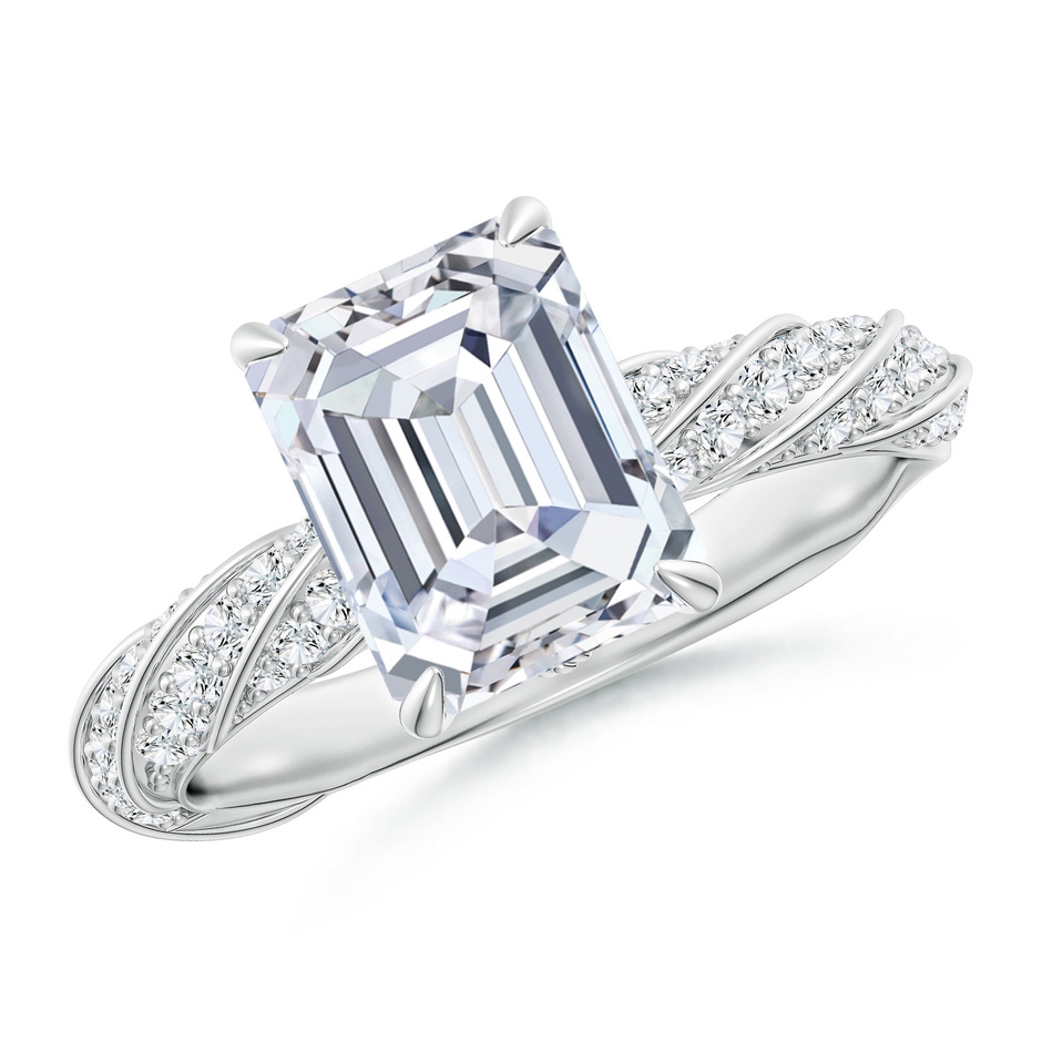 8.5x6.5mm FGVS Emerald-Cut Lab-Grown Diamond Twisted Rope Shank Engagement Ring in White Gold 