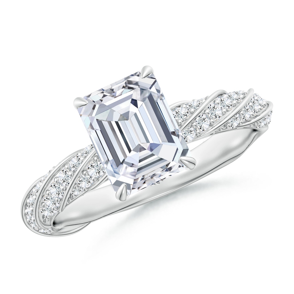 8x6mm FGVS Emerald-Cut Lab-Grown Diamond Twisted Rope Shank Engagement Ring in White Gold