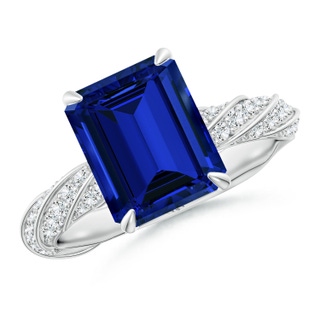 10x8mm Labgrown Emerald-Cut Lab-Grown Blue Sapphire Twisted Rope Shank Engagement Ring in White Gold