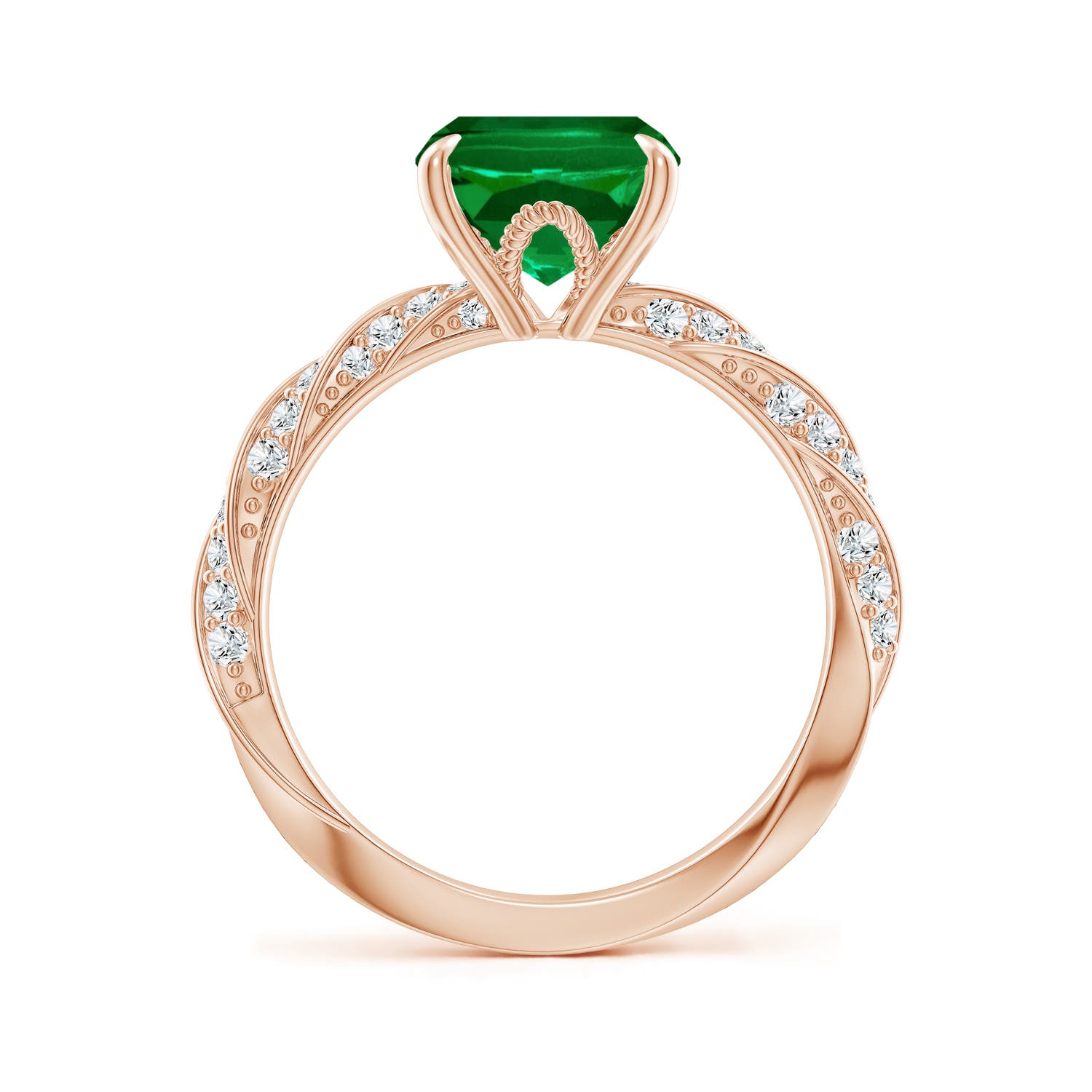 10x8mm Labgrown Cushion Rectangular Lab-Grown Emerald Twisted Rope Shank Engagement Ring in 18K Rose Gold