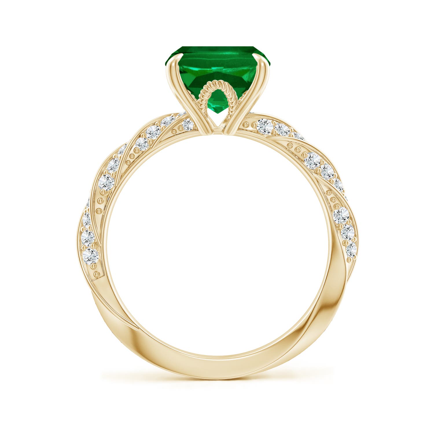 10x8mm Labgrown Cushion Rectangular Lab-Grown Emerald Twisted Rope Shank Engagement Ring in 18K Yellow Gold