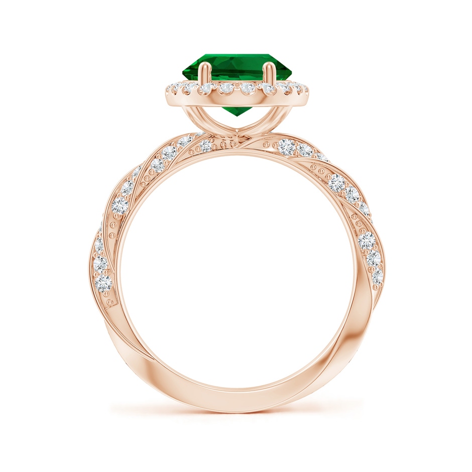 10x8mm Labgrown Oval Lab-Grown Emerald Halo Twisted Rope Shank Engagement Ring in 18K Rose Gold side 199