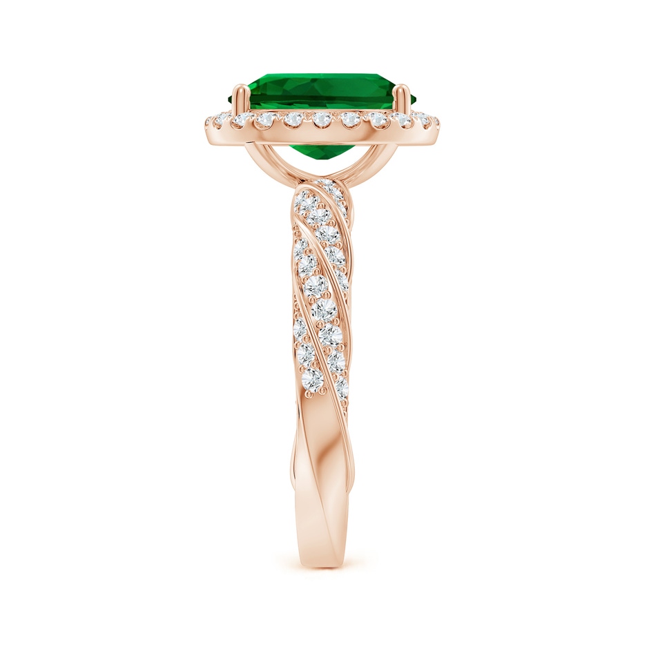 10x8mm Labgrown Oval Lab-Grown Emerald Halo Twisted Rope Shank Engagement Ring in 18K Rose Gold side 299