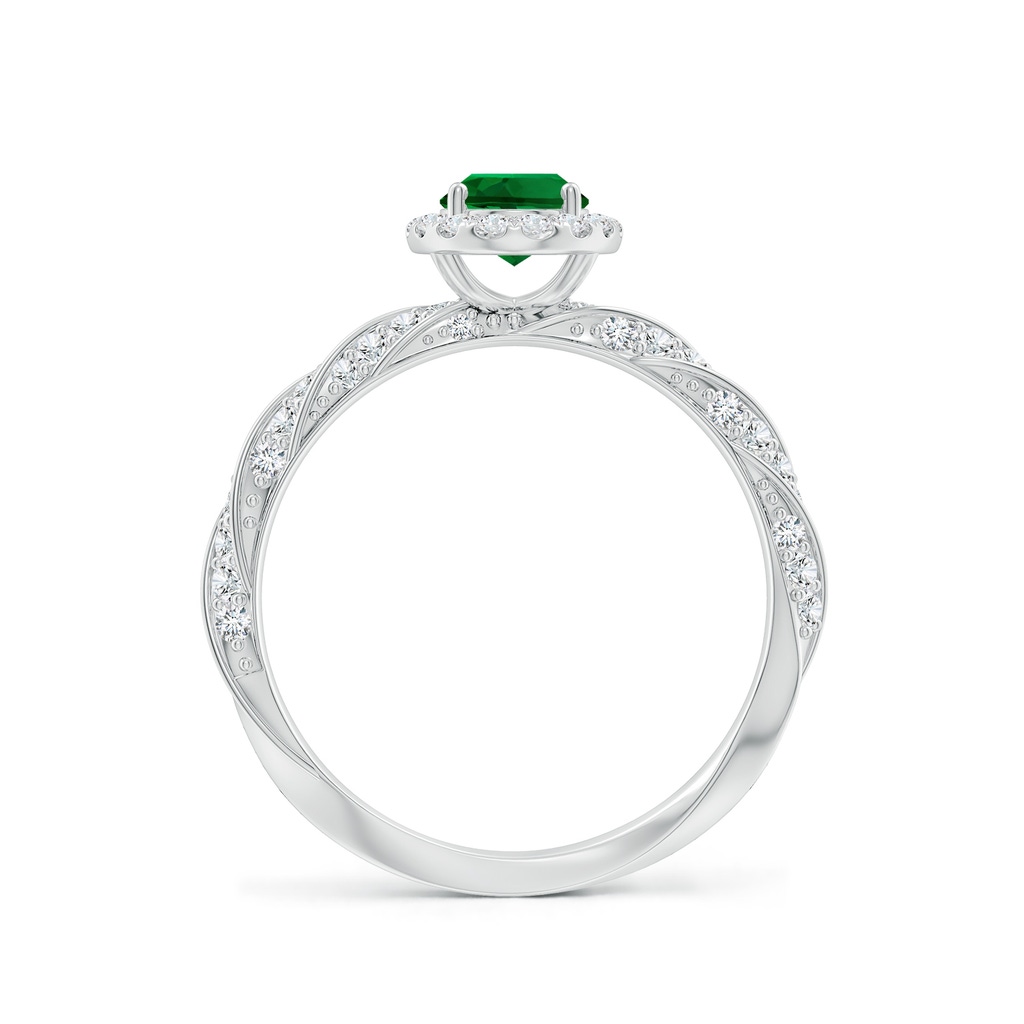 7x5mm Labgrown Oval Lab-Grown Emerald Halo Twisted Rope Shank Engagement Ring in White Gold - side 199
