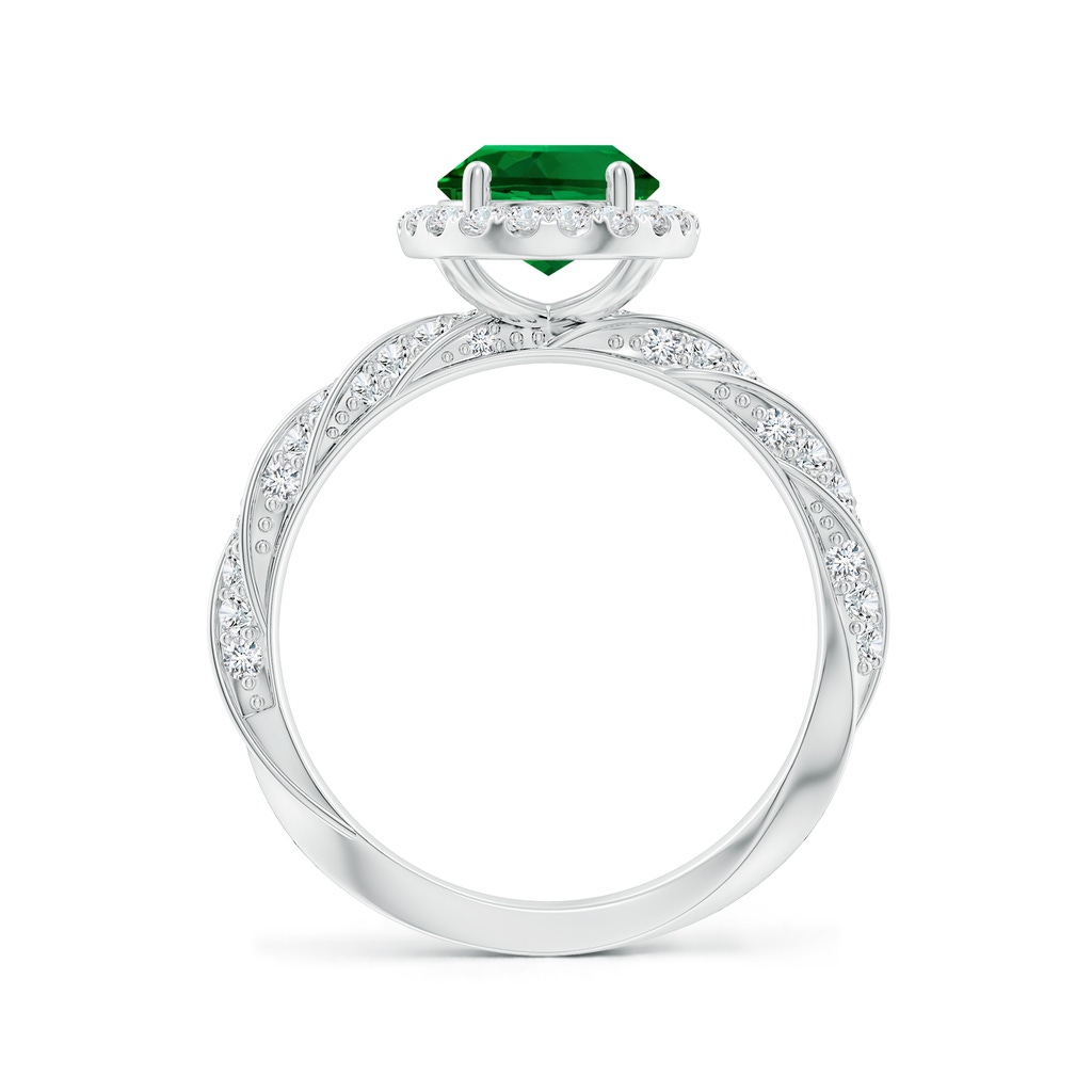 9x7mm Labgrown Oval Lab-Grown Emerald Halo Twisted Rope Shank Engagement Ring in White Gold - side 199