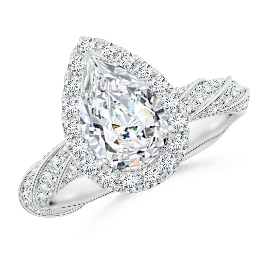 10x6.5mm FGVS Pear Lab-Grown Diamond Halo Twisted Rope Shank Engagement Ring in P950 Platinum 
