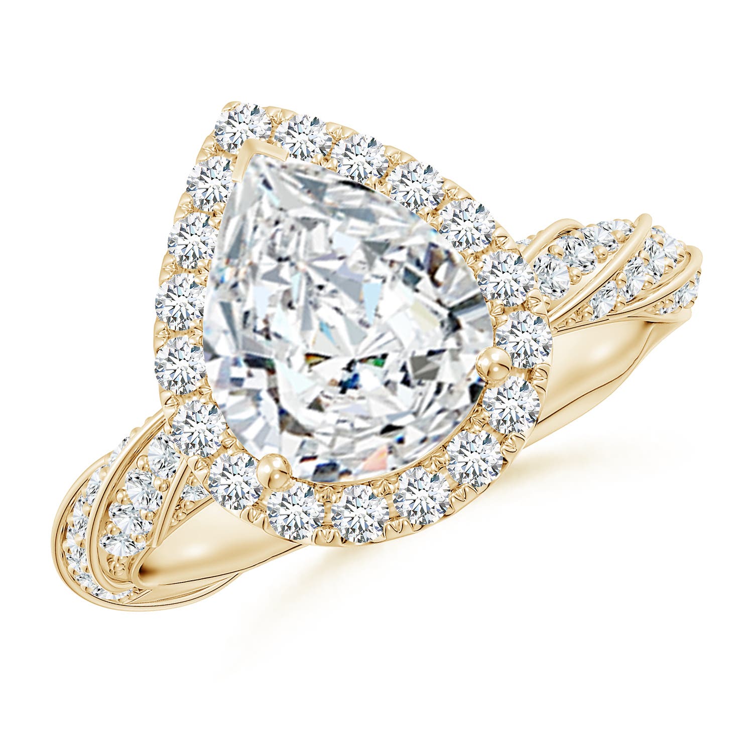 10x8mm FGVS Pear Lab-Grown Diamond Halo Twisted Rope Shank Engagement Ring in 18CT Yellow Gold