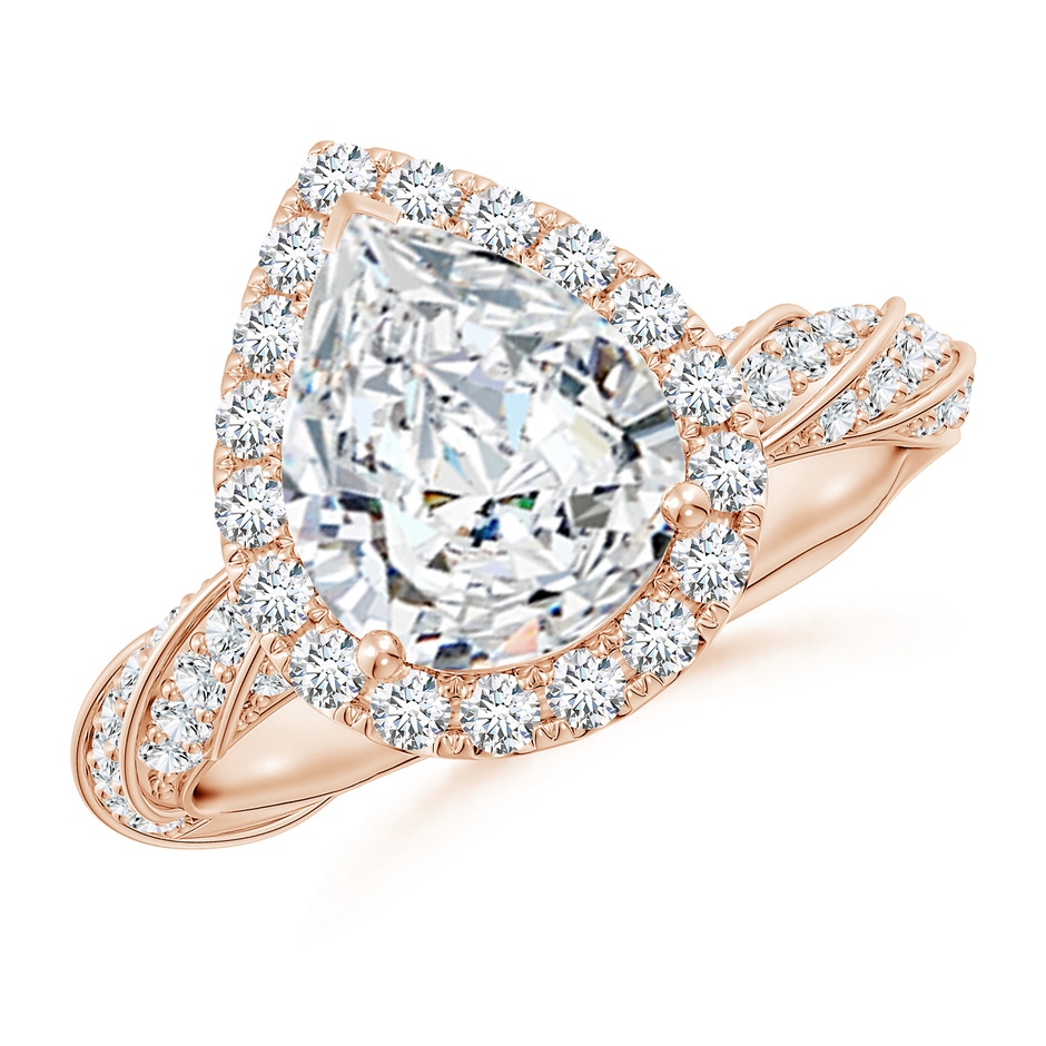 10x8mm FGVS Pear Lab-Grown Diamond Halo Twisted Rope Shank Engagement Ring in Rose Gold 