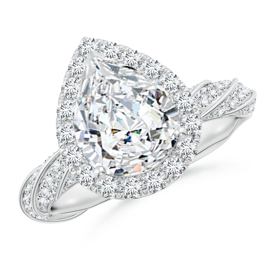 10x8mm FGVS Pear Lab-Grown Diamond Halo Twisted Rope Shank Engagement Ring in White Gold 