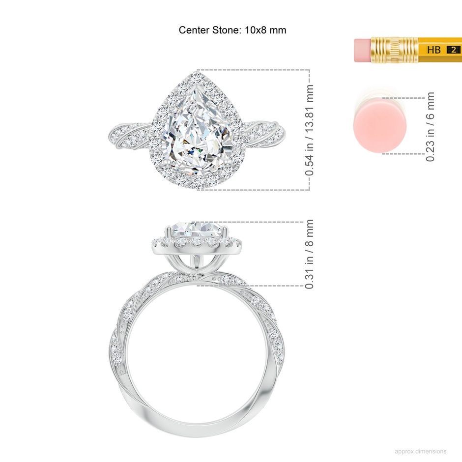 10x8mm FGVS Pear Lab-Grown Diamond Halo Twisted Rope Shank Engagement Ring in White Gold ruler