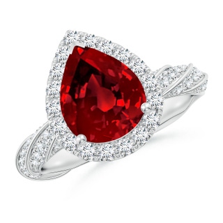 10x8mm Labgrown Pear Lab-Grown Ruby Halo Twisted Rope Shank Engagement Ring in P950 Platinum