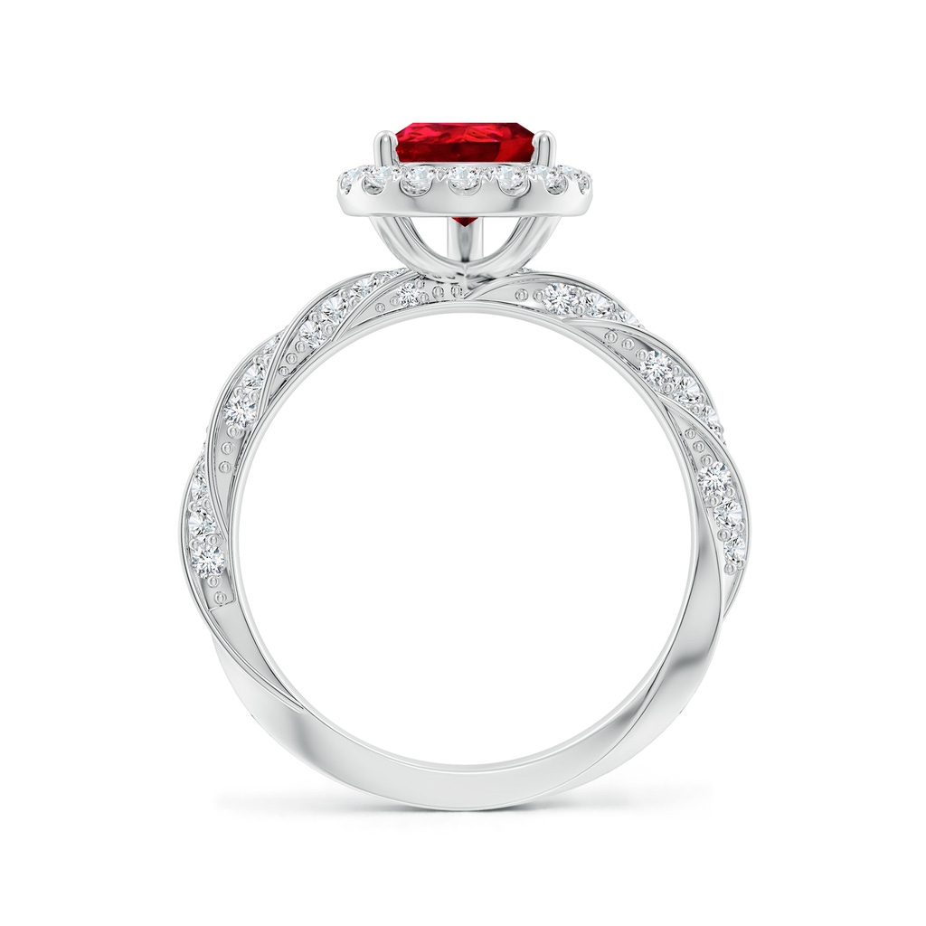 9x7mm Labgrown Pear Lab-Grown Ruby Halo Twisted Rope Shank Engagement Ring in White Gold - side 199