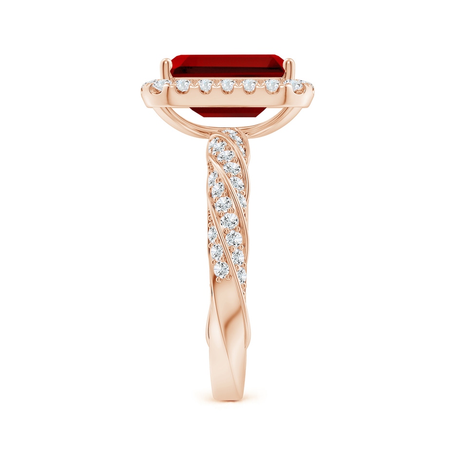 10x8mm Labgrown Emerald-Cut Lab-Grown Ruby Halo Twisted Rope Shank Engagement Ring in 18K Rose Gold side 299