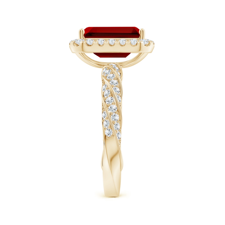 10x8mm Labgrown Emerald-Cut Lab-Grown Ruby Halo Twisted Rope Shank Engagement Ring in 18K Yellow Gold side 299