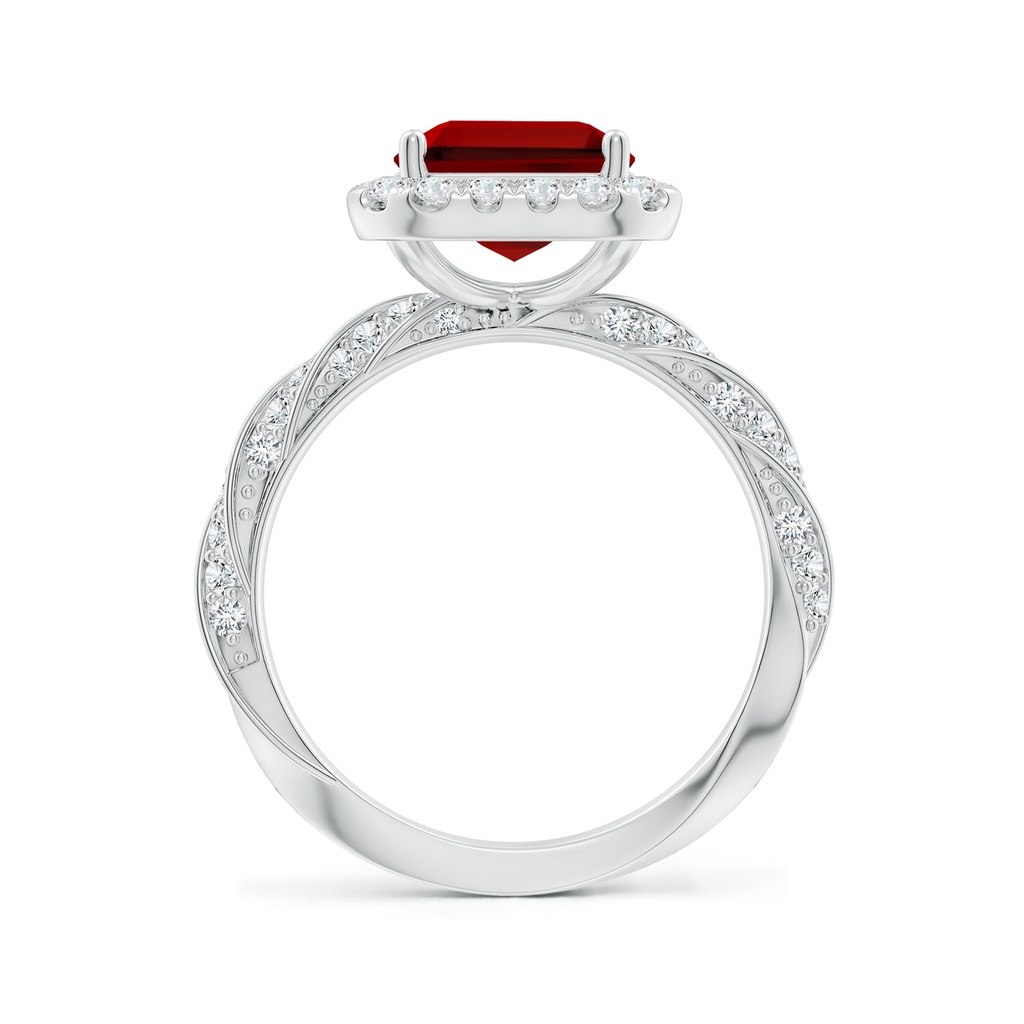 10x8mm Labgrown Emerald-Cut Lab-Grown Ruby Halo Twisted Rope Shank Engagement Ring in P950 Platinum - side 199
