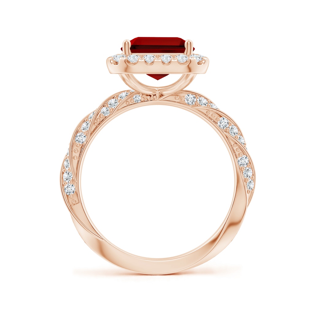 10x8mm Labgrown Emerald-Cut Lab-Grown Ruby Halo Twisted Rope Shank Engagement Ring in Rose Gold - side 199